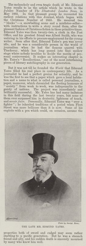 Edesmennyt herra Edmund Yates tekijältä English Photographer