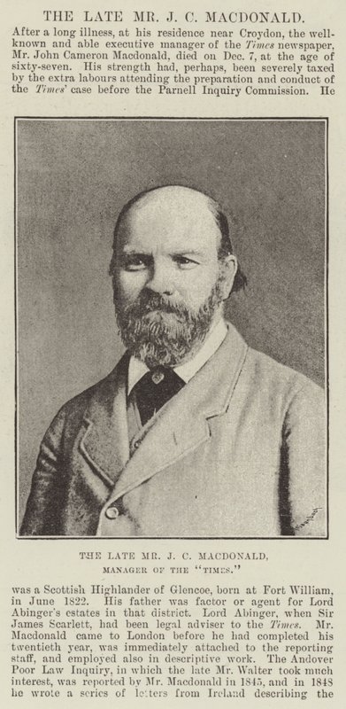 Edesmennyt herra J C Macdonald, Timesin johtaja tekijältä English Photographer