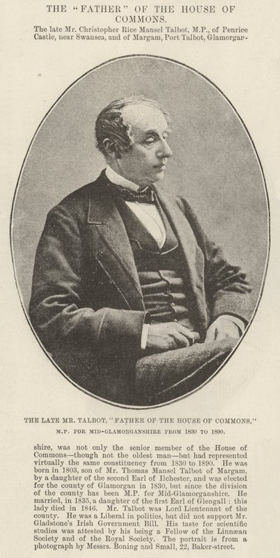 Edesmennyt herra Talbot, alahuoneen isä, Mid-Glamorganshiren kansanedustaja 1830-1890 tekijältä English Photographer