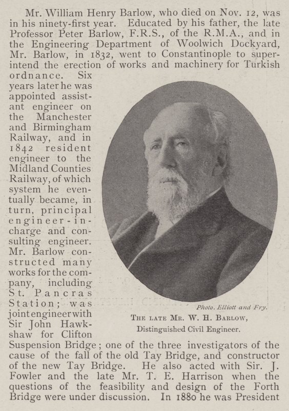 Edesmennyt herra W H Barlow, arvostettu rakennusinsinööri tekijältä English Photographer