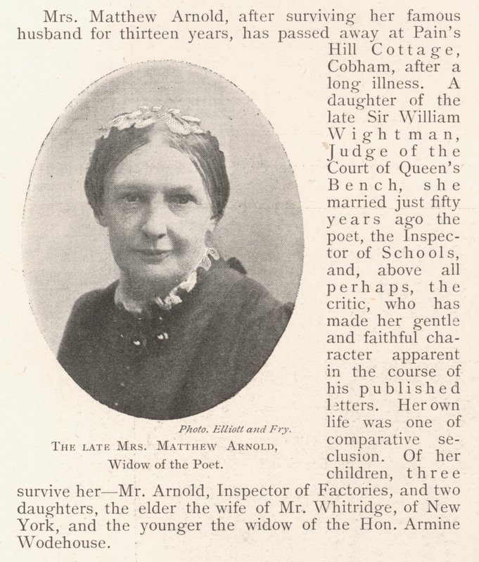 Edesmennyt rouva Matthew Arnold, runoilijan leski tekijältä English Photographer