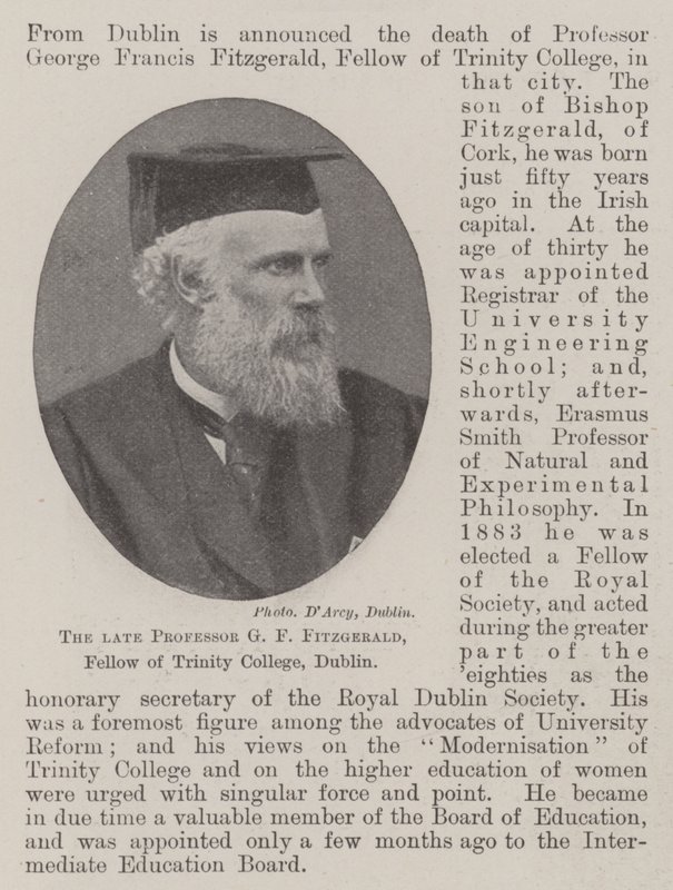 Edesmennyt professori G. F. Fitzgerald, Dublinin Trinity Collegen jäsen tekijältä English Photographer
