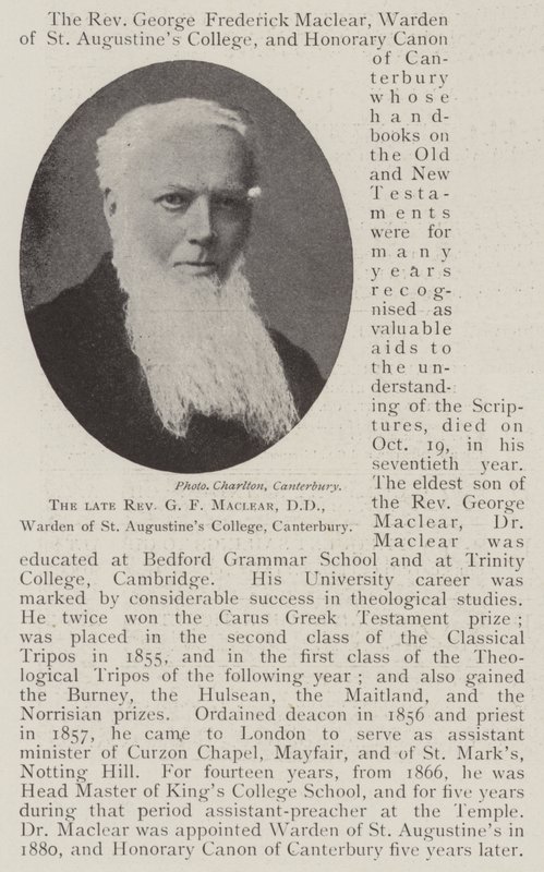 Edesmennyt pastori G F Maclear, DD, St Augustines Collegen vartija, Canterbury tekijältä English Photographer