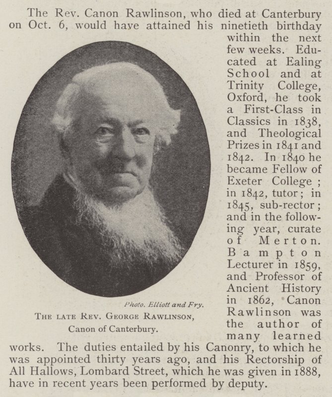 Edesmennyt pastori George Rawlinson, Canterburyn kaanoni tekijältä English Photographer
