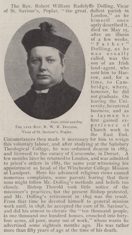 Edesmennyt pastori R W R Dolling, St Savioursin kirkkoherra Poplar tekijältä English Photographer