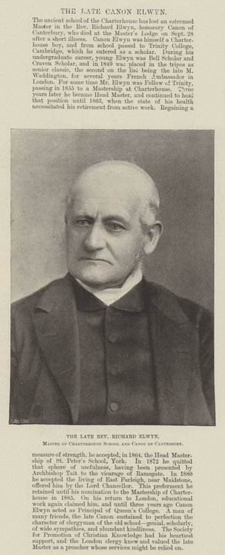 Edesmennyt pastori Richard Elwyn, Charterhouse Schoolin mestari ja Canterburyn kanoni tekijältä English Photographer