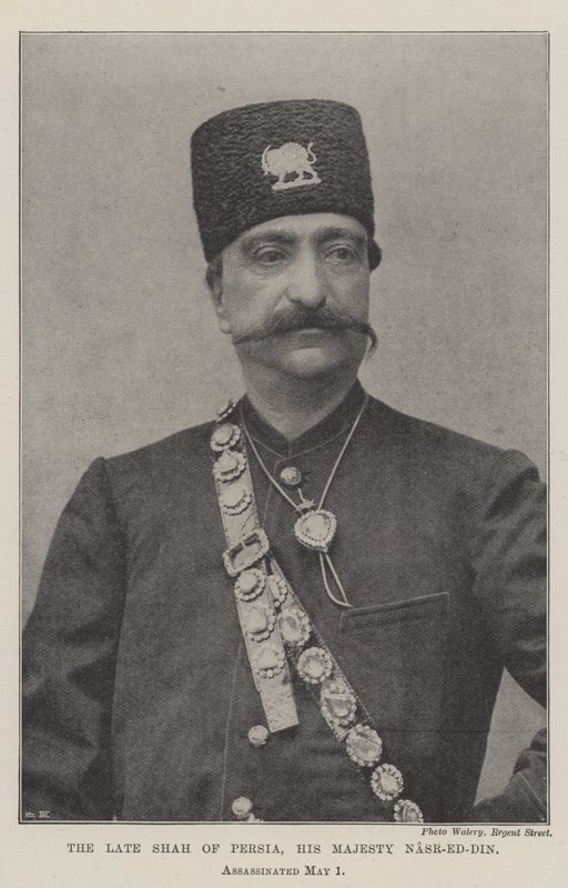 Persian edesmennyt shaahi, Hänen Majesteettinsa Nasr-ed-Din, murhattiin 1. toukokuuta tekijältä English Photographer
