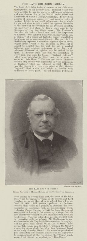 Edesmennyt Sir J R Seeley, Cambridgen yliopiston modernin historian professori Regius tekijältä English Photographer