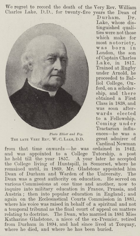 Edesmennyt Very Reverend W C Lake, DD tekijältä English Photographer