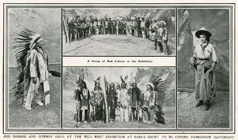 Golden West -näyttelyn avajaiset Earls Courtissa: Punaiset intiaanit ja cowboytytöt tekijältä English Photographer
