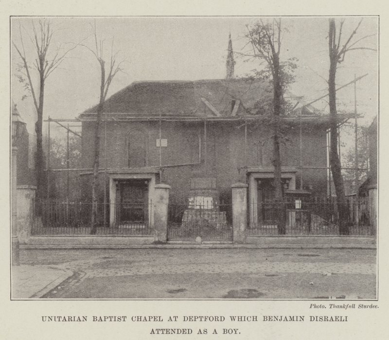 Unitaarinen baptistikappeli Deptfordissa, johon Benjamin Disraeli osallistui poikana tekijältä English Photographer