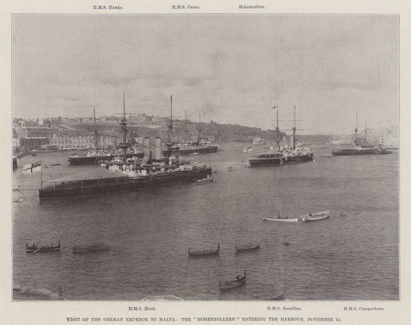Saksan keisarin vierailu Maltalle, Hohenzollern saapuu satamaan, 15. marraskuuta 1898 tekijältä English Photographer
