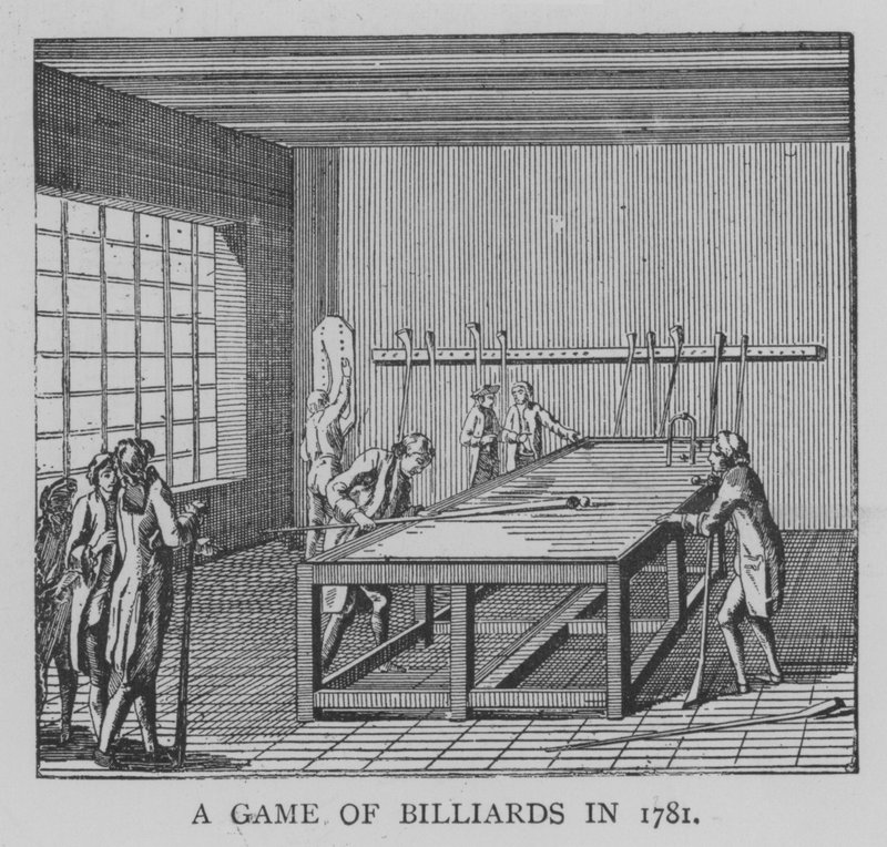 Biljardipeli vuonna 1781 (kaiverrus) tekijältä English School