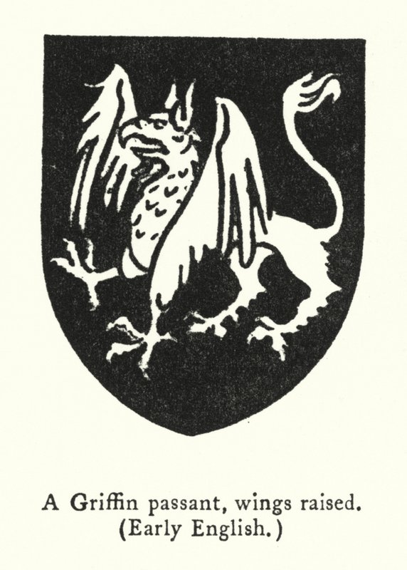 Griffin passant, siivet kohotettuina, varhainen englanti (kaiverrus) tekijältä English School