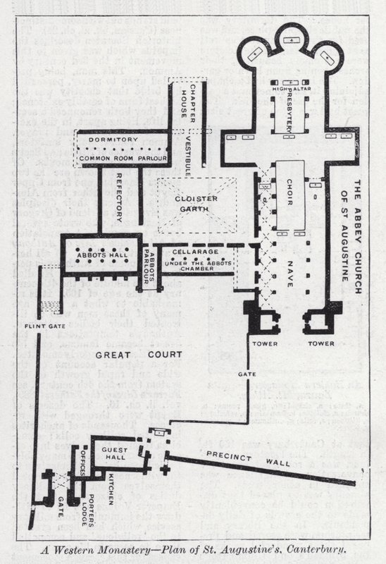 Länsi-luostari, St Augustinuksen suunnitelma, Canterbury (litho) tekijältä English School