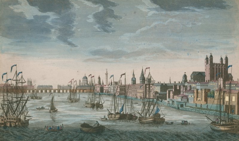 Yleiskuva purjeveneistä Thames-joen vesillä tekijältä English School