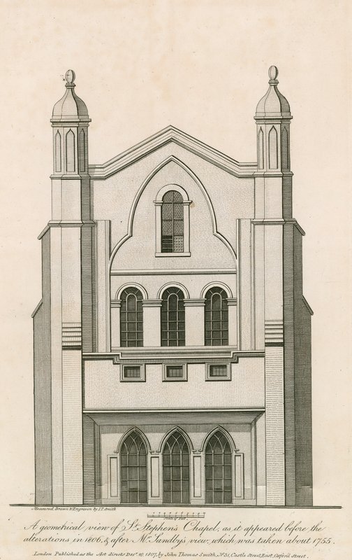 Geometrinen näkymä Pyhän Tapanin kappelista sellaisena kuin se oli ennen vuoden 1806 muutoksia jne tekijältä English School