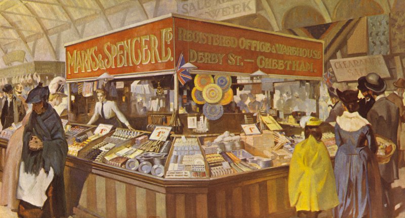 Myöhempi kauppahallibasaari, Uuden pääkonttorin ja varaston osoite näytetään, 1890 tekijältä English School