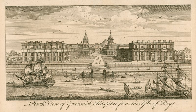 Pohjoisnäkymä Greenwich Hospitalista Lontoossa Isle of Dogsilta tekijältä English School
