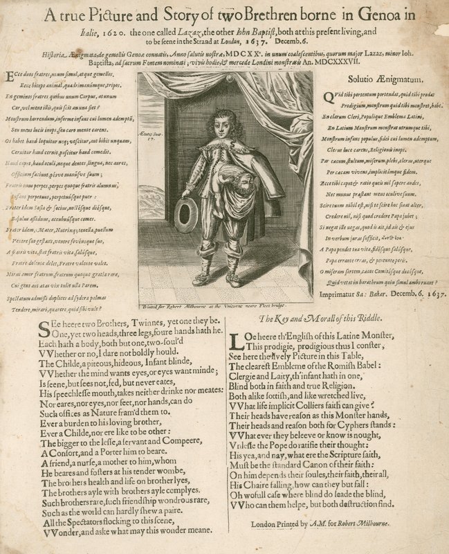 Todellinen kuva ja tarina kahdesta veljestä, jotka syntyivät Genovassa Italiassa, 1620 tekijältä English School