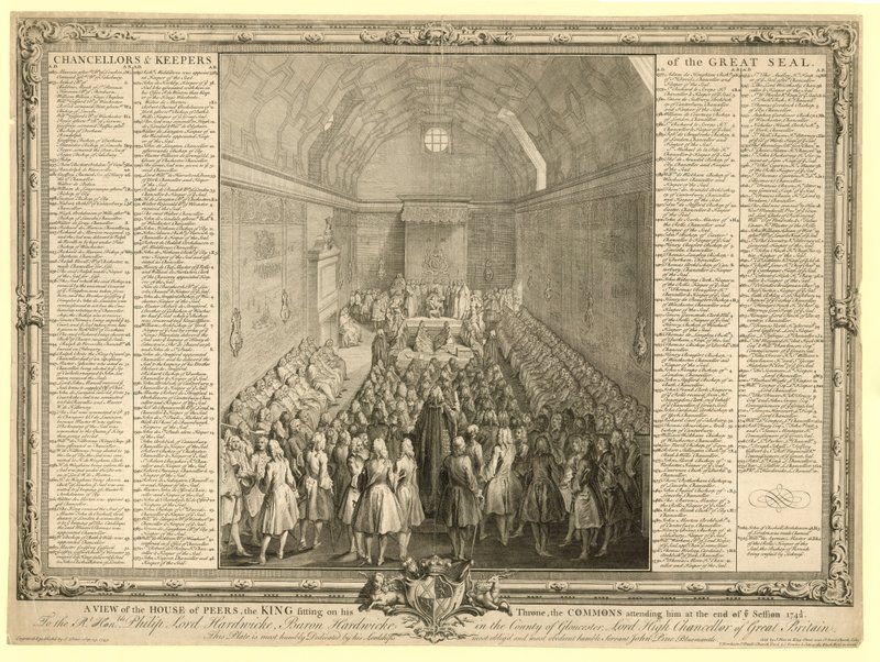 Näkymä House of Peersistä, kuningas istuu valtaistuimellaan, Commons osallistui häneen istunnon lopussa 17412 tekijältä English School