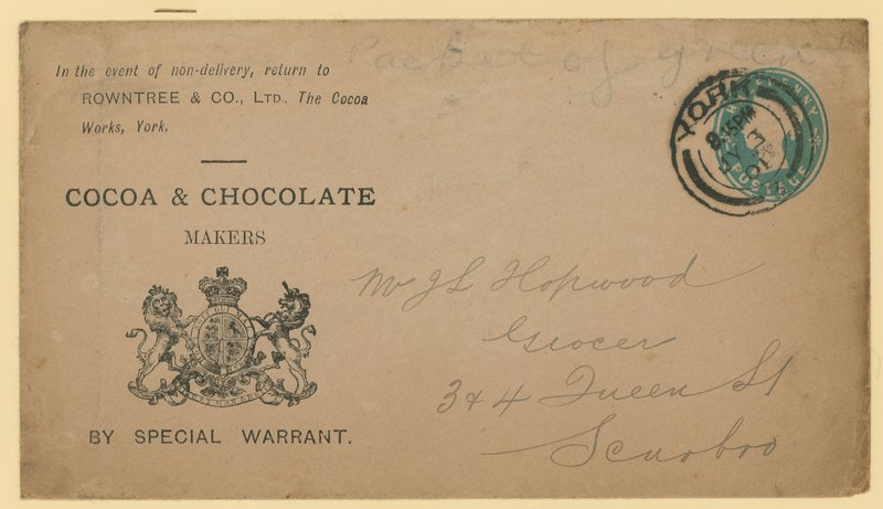 Osoitetarra, Rowntree & Co, The Cocoa Works, York tekijältä English School