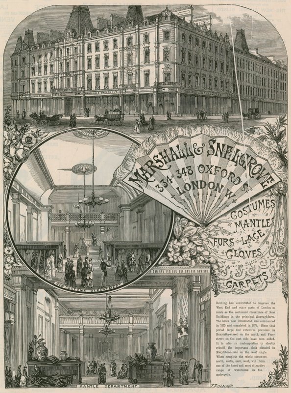 Mainos kohteista Marshall & Snelgrove, Silk Mercers, Lacemen, Hosiers, Vere Street, Oxford Street, Lontoo tekijältä English School