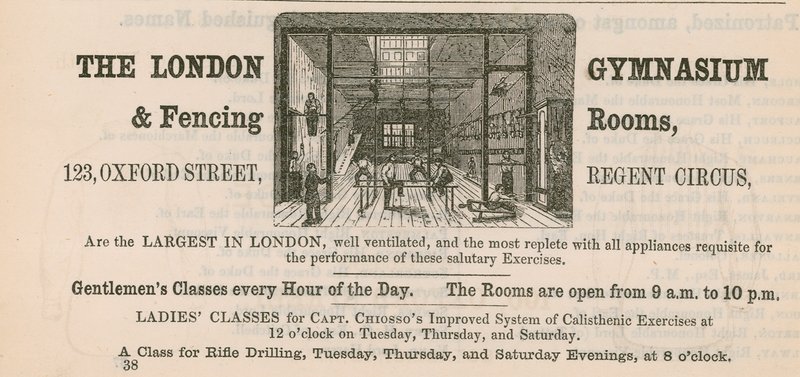 Mainos London Gymnasium & Fencing Roomsista, 123 Oxford Street, Regent Circus tekijältä English School