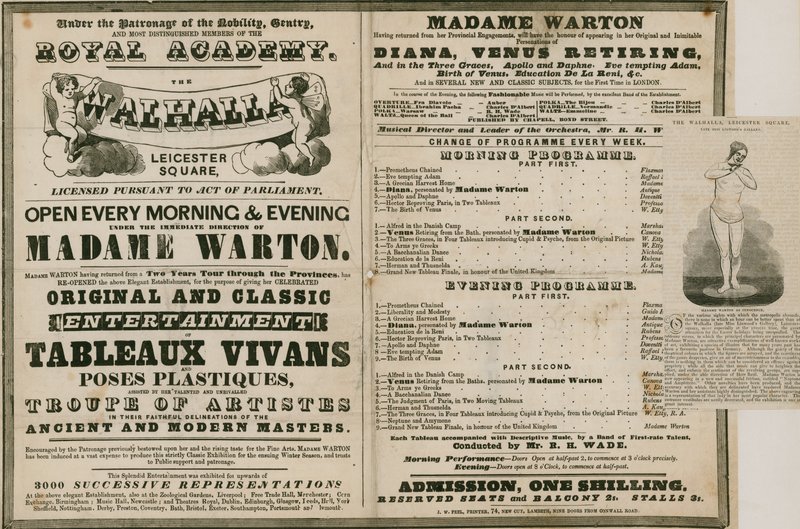 Mainos The Walhallasta, Leicester Squaresta, Madame Wartonin johdolla tekijältä English School
