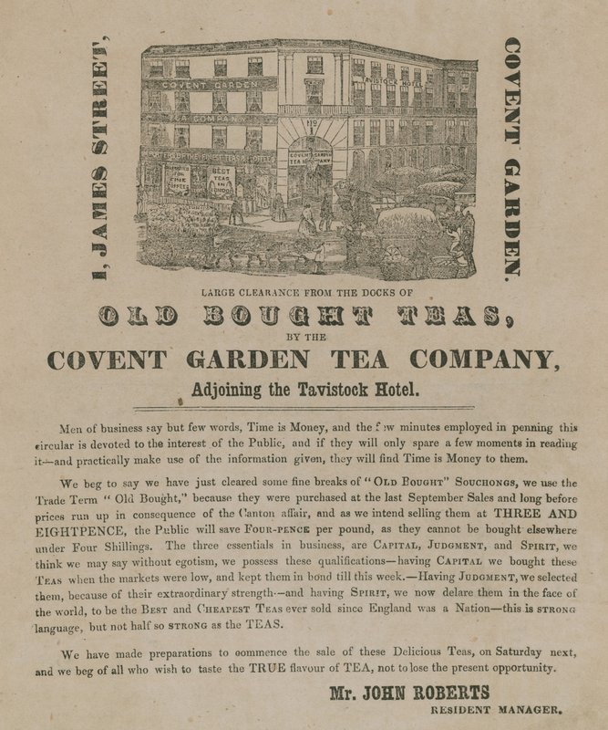 Mainos Covent Garden Tea Companyn vanhoista ostetuista teestä tekijältä English School