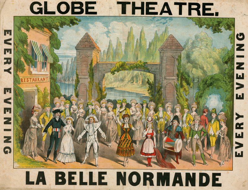 Lontoon Globe-teatterin mainos La Belle Normandesta tekijältä English School