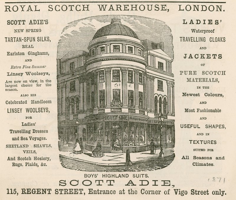 Mainos Royal Scotch Warehousesta, 115 Regent Street, Lontoo tekijältä English School