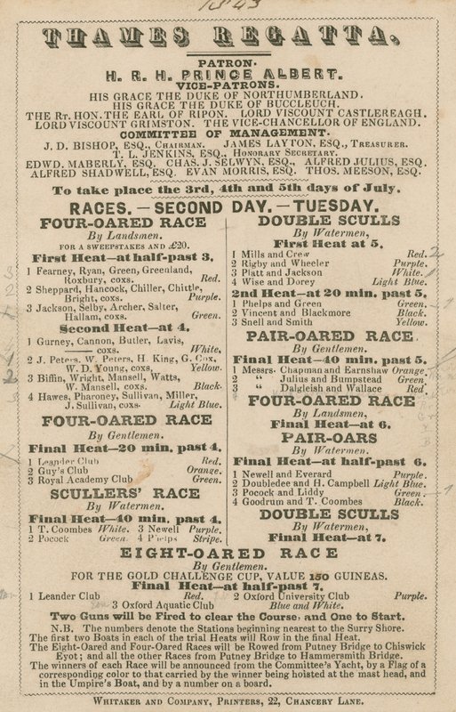 Mainos Thames Regatta, 1843 tekijältä English School