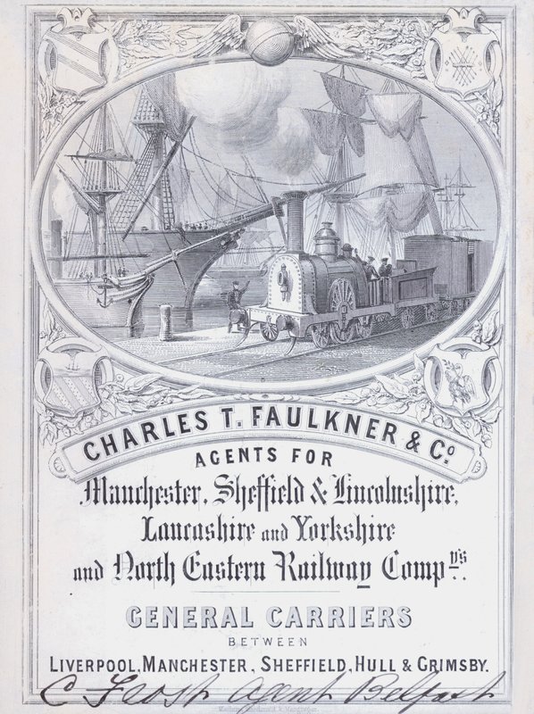 Charles T Faulkner and Companyn, rautatieyhtiöiden agenttien (litho) mainos tekijältä English School