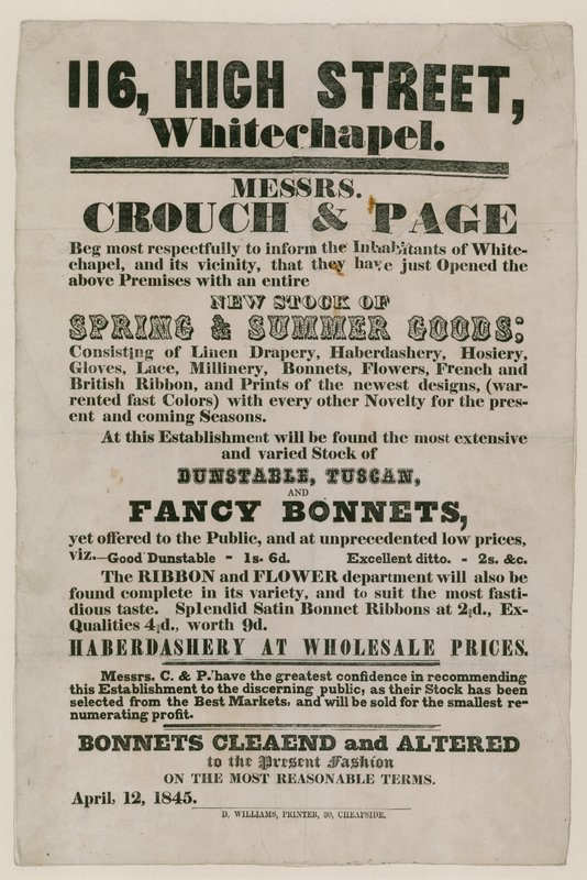 Mainos osoitteesta Crouch and Page, 116 High Street, Whitechapel tekijältä English School