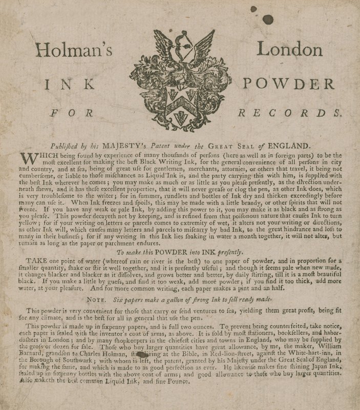 Mainos Holmans London Ink Powder for Recordsille tekijältä English School