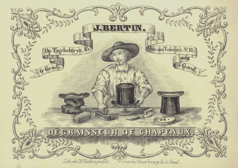 Mainos J Bertinille, hatunpuhdistaja, Gent, Belgia (litho) tekijältä English School