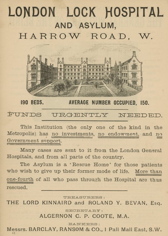 Mainos London Lock Hospital and Asylumista, Harrow Road, Lontoo tekijältä English School