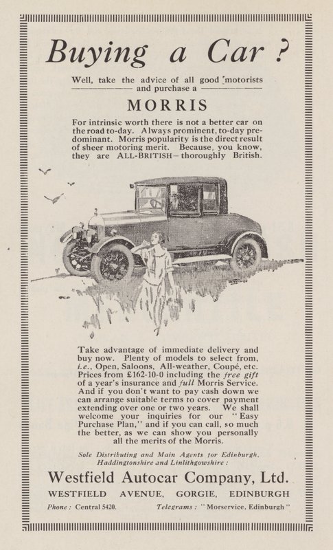 Morris-autojen mainos, 1926 tekijältä English School