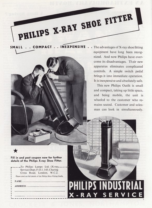 Mainos Philips X-Ray Shoe Fitterille, 1930-luku tekijältä English School