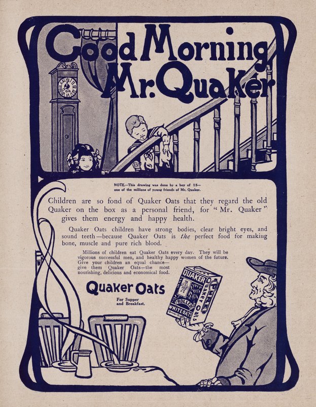 Mainos Quaker Oats -aamiaismuroista (litho) tekijältä English School