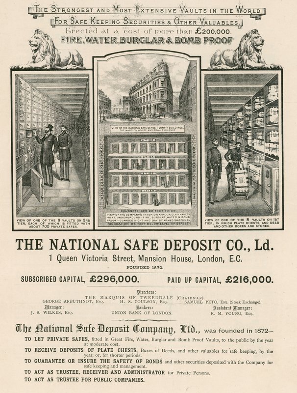 Mainos National Safe Deposit Companysta, 1 Queen Victoria Street, Mansion House, Lontoo tekijältä English School
