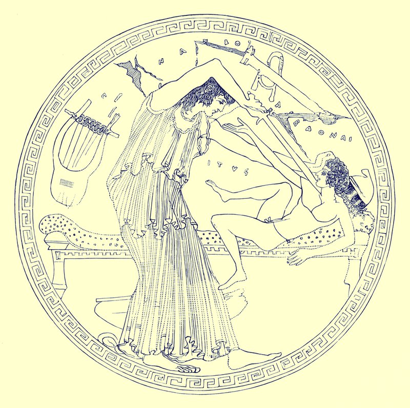 Aedon surmaa Itysin, kuvitus J. E. Harrisonin ja D. S. MacCollin "Greek Vase Paintings" -maalauksista, julkaistu 1894 tekijältä English School