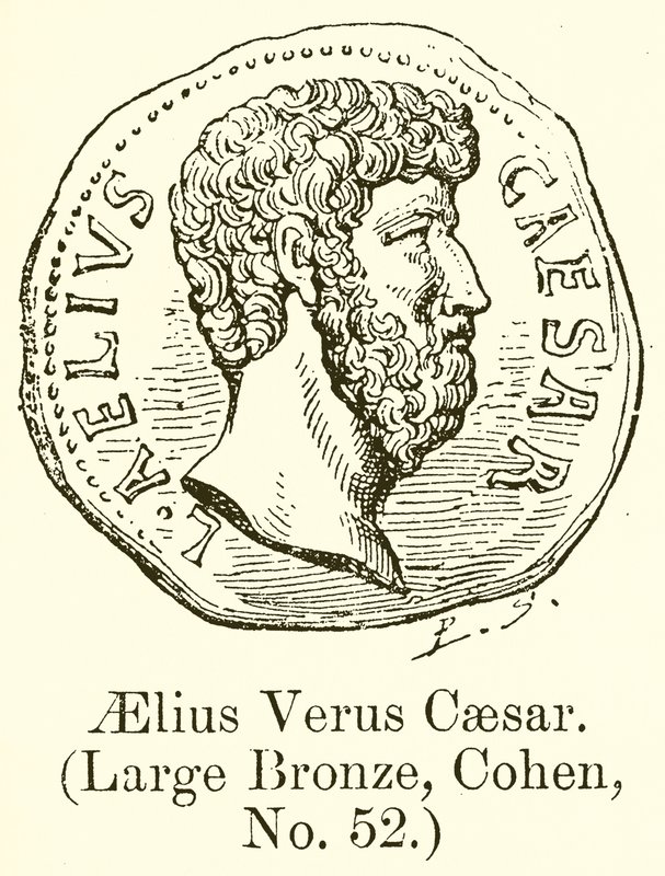 Aelius Verus Caesar. (Suuri pronssi, Cohen, nro 52) (kaiverrus) (kaiverrus) tekijältä English School