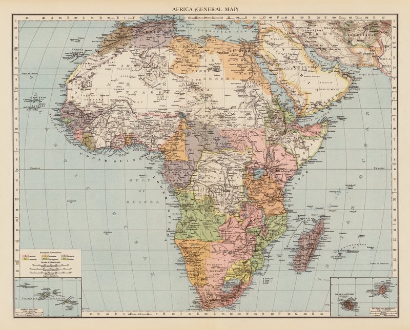 Afrikka, yleiskartta (värikartta) tekijältä English School