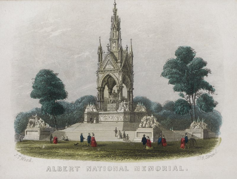 Albert Memorial, Kensington Gardens, Lontoo (värillinen kaiverrus) tekijältä English School