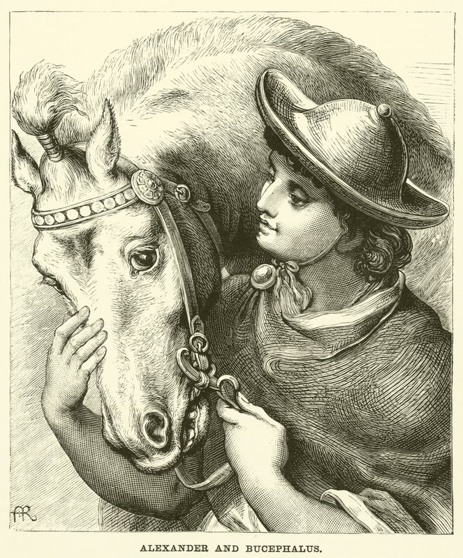 Aleksanteri ja Bucephalus (kaiverrus) tekijältä English School