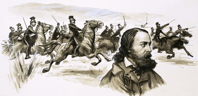 Alfred Tennyson valoprikaatin panoksen kanssa taustalla tekijältä English School