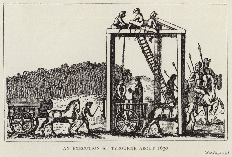 Teloitus Tybournessa noin vuonna 1630 (litografia). tekijältä English School
