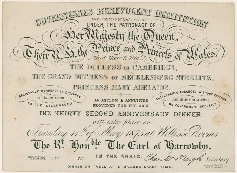 Governesses Benevolent Institutionin vuosipäiväillallinen, 1875 tekijältä English School